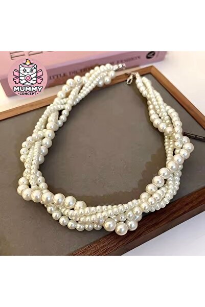 MUMMY CONCEPT 4 SIRA SARMAL İNCİ DÜĞÜN KOLYE CHOKER