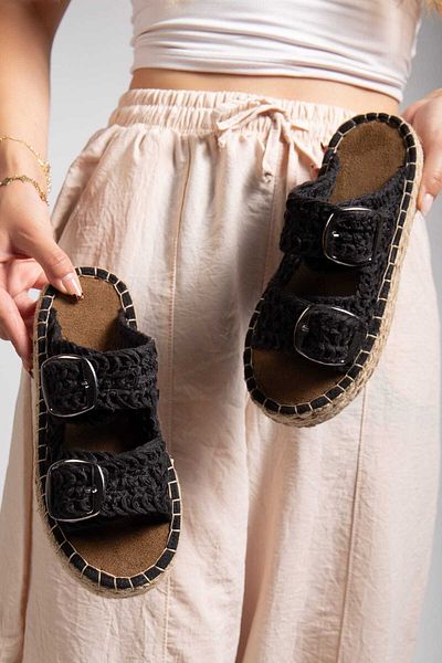 Kartezyen New Season Imported Material Imported Quality Both Adhesive and Stitched Straw Detail Embroidered Women's Slippers