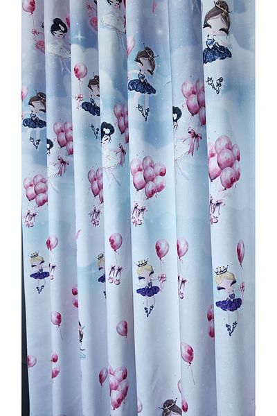 Yuka Children's and Baby's Room Background Curtain Velvet Textured Balloon Girl Theme Printed Single Wing 1/2.5 Medium Pleated