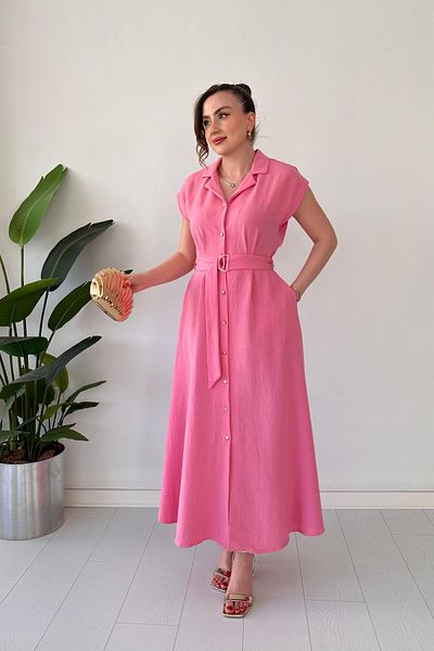 MaziButik Linen Shirt Dress Pink