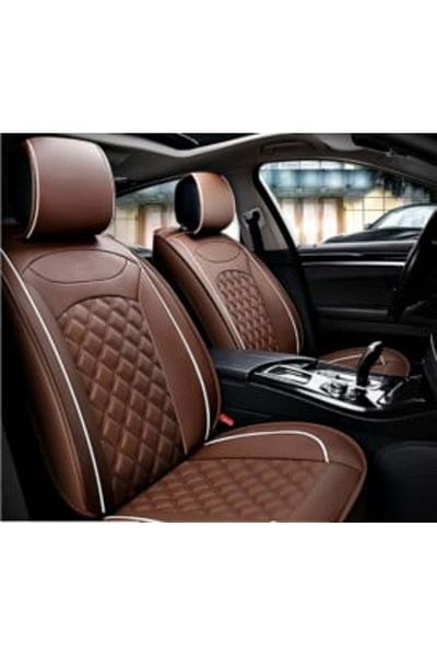 DELUXETUNING Set 2 huse scaune auto pentru fata, piele ecologica, maro