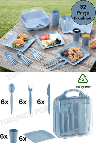 Turuncu Portakal Quality Magic Camping and Picnic Set with Bag for 6 People (32 Pieces Boxed)