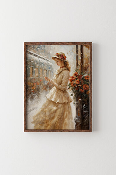 epiqart Roses and Woman - Wooden Patterned Frame