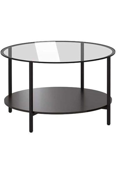 AGD Coffee Table Modern 2-Tier Side Table Round Glass Top Table for Living Room, Office, Hotel and Hall