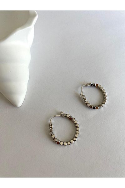 marsel aksesuar Xuping Medium Size Silver Dorika Hoop Earrings