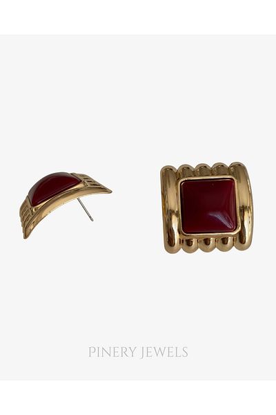 Pinery Jewels Large Stone Square Women's Earrings Pair