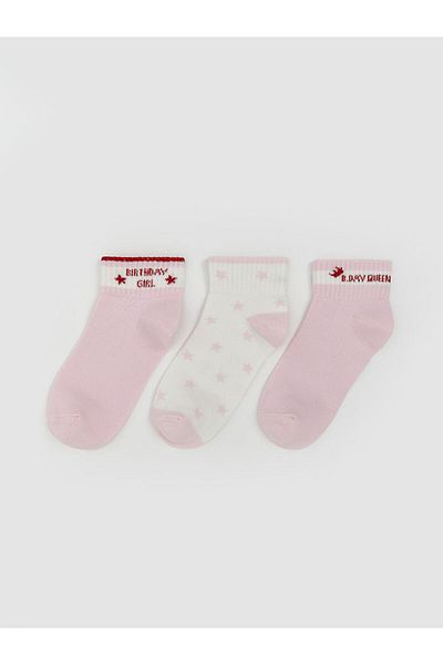 LC Waikiki Pink Patterned Girl's Booties Socks 3-Piece