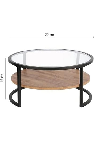 AGD Coffee Table Modern 2-Tier Side Table Round Glass Top