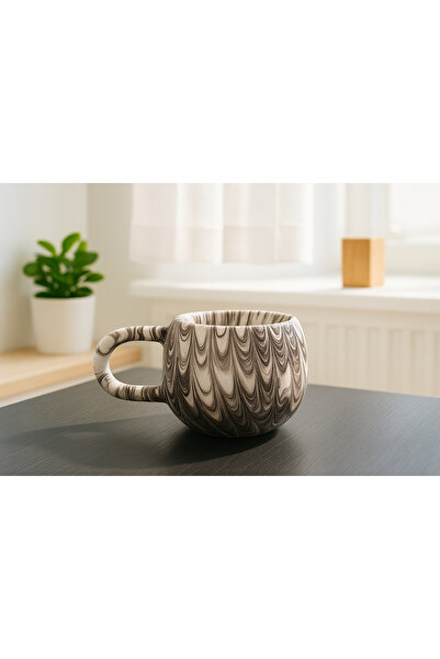 SırART U Handle Black Mottled Patterned Hand Made Ceramic Mug