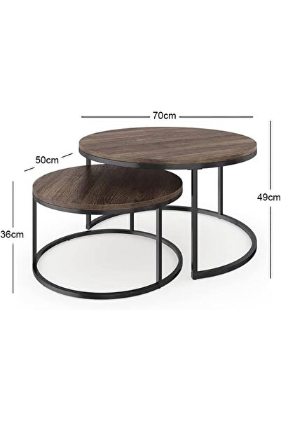 AGD Round Coffee Table, Set of Two with Wooden Top and Sturdy Metal Frame