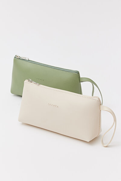 Shanta 2 броя кремове - воднозелена чантичка за грим и пътуване D11 с единиче...