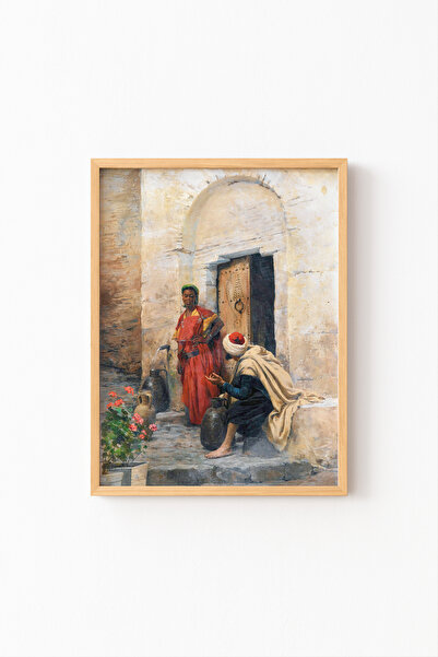 epiqart Chat at the Fountain - Wooden Patterned Frame