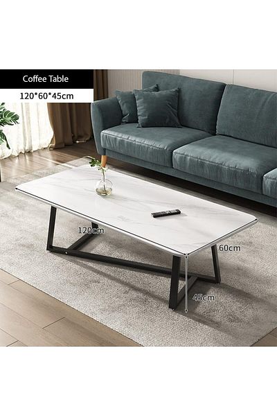 AGD Coffee Table for Living Room, High Quality Steel Frame, Rectangular Multifunctional Table/ White