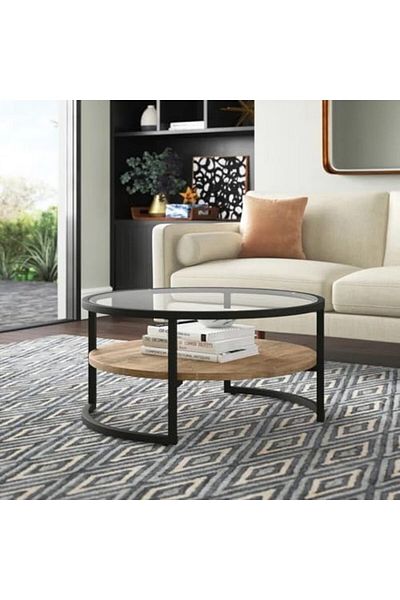 AGD 2-Tier Glass Coffee Table Round Side Table for Living Room, Office, Hall 45x70cm