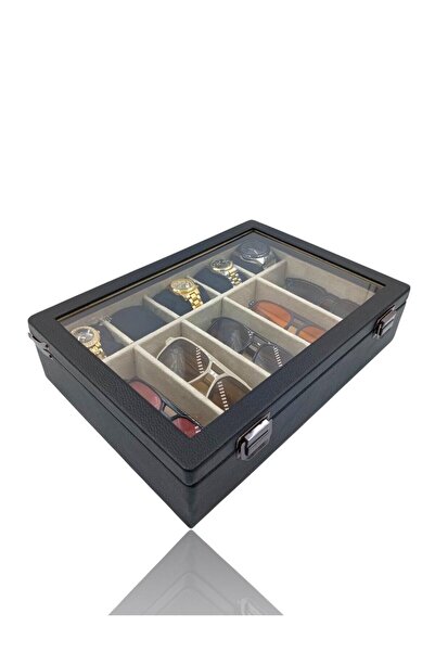 DİJİTAL ÇARŞI MAĞAZACILIK Diji 5 Glasses 5 Watch Box Watch and Glasses Bag Black Inside Cream Black Padded