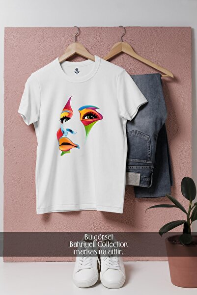 Bahriyeli Collection Oversize kroj Višebojna ilustracija lica dizajnirana na ...