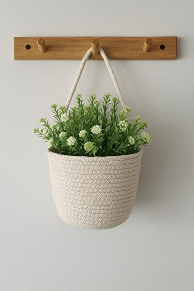 ÖRGÜM Sepet Dekoratif Çiçeklik Çok Amaçlı Sepet 15x15 cm BİTKİ VE ASKI DAHİL ...