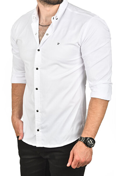 DeepSEA Erkek Beyaz Çıt Çıt Düğmeli Kot Gömlek 2300413