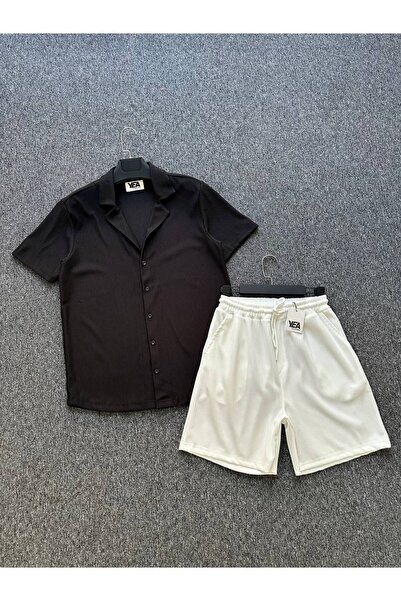 tetramoda Комплект от 2 мъжки риза и шорти от кадифе, стандартна кройка и османски