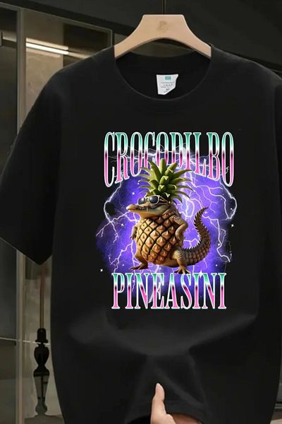 Redboxbutik Crocodilbo Pineasini Printed Vintage Unisex Oversize T-Shirt