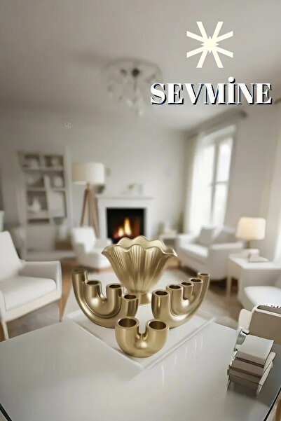 SEVMİNE ✨ Golden Zen Σετ 4 Διακοσμητικών Βάζων & Κηροπήγιων – Σκανδιναβικά Μποέμ Αξεσουάρ Επιτραπέζιας Τεχνοτροπίας