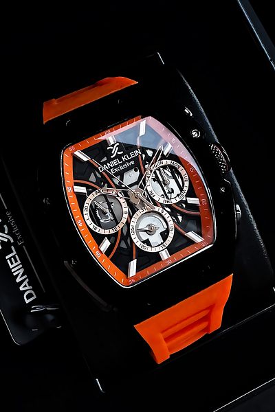 Daniel Klein Exclusive Rectangle Men Wristwatch Waterproof Orange Silicone Cord Gift Wristband Dke2138C4