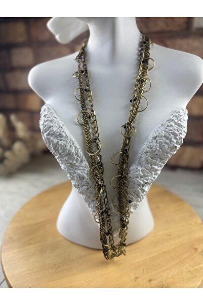 SEDEF TAKI Bronz gold zincirli uzun Vintage kolye