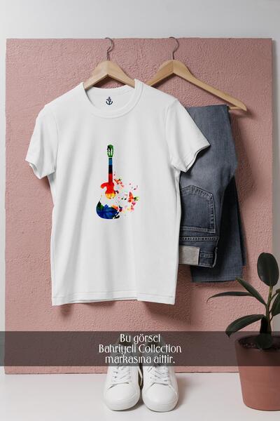 Bahriyeli Collection تي شيرت للجنسين بتصميم جيتار صوتي كبير الحجم وموسيقى جيت...
