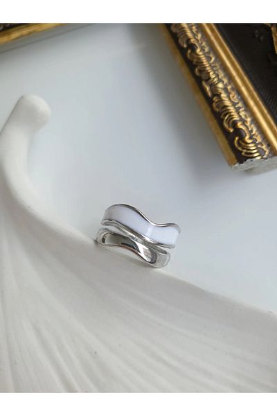 1881 STORE Steel Silver - Gold Asymmetric Adjustable Enamel Ring