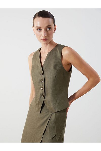 LC Waikiki New Season V-Neck 0 Linen Women's Classic Vest - S5Pv62Z8