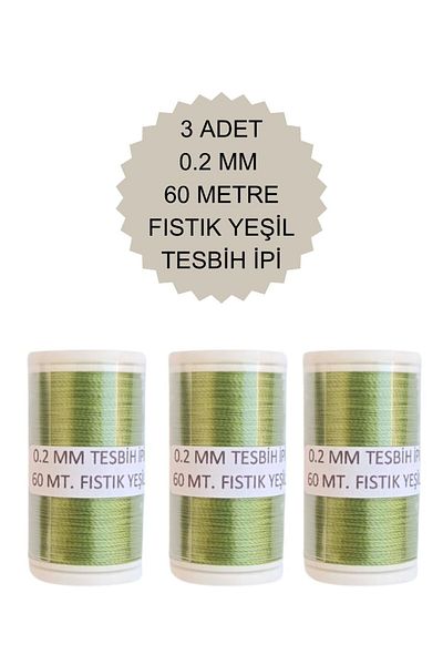 Eskişehir hobi sanat 3 τεμάχια 0,2 mm 60 μέτρα κορδόνι χάντρες προσευχής Πράσινο χρώμα φυστικιού (πιο λεπτό κορδόνι χάντρες προσευχής)