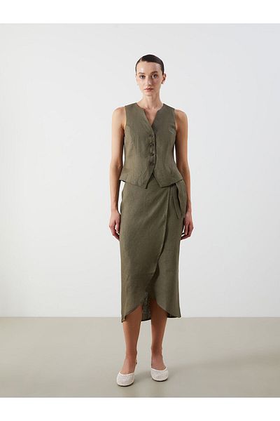 LC Waikiki New Season V-Neck 0 Linen Women's Classic Vest - S5Pv62Z8