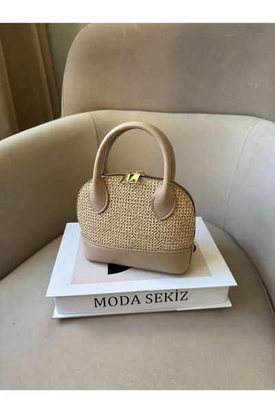 Moda Sekiz Γυναικεία τσάντα χεριού και ώμου με λεπτομέρεια από ψεύτικο δέρμα