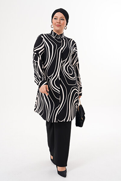 Polologin Butik Чорно-біла туніка з візерунком