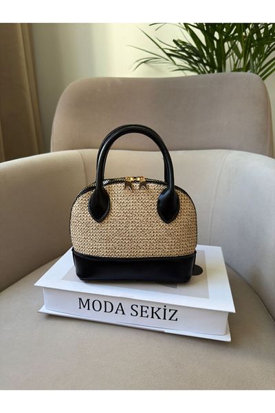 Moda Sekiz Geantă de mână și de umăr pentru femei, cu detalii din piele artificială din paie