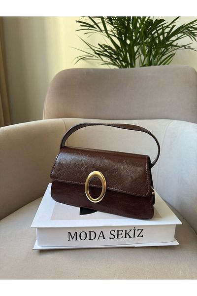 Moda Sekiz Γυναικεία χρυσή τσάντα χιαστί με λουράκι χεριού και ώμου