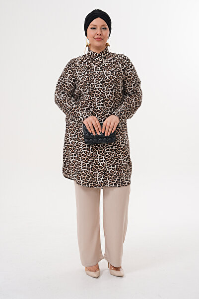 Polologin Butik Туніка з леопардовим принтом і коміром-стійкою