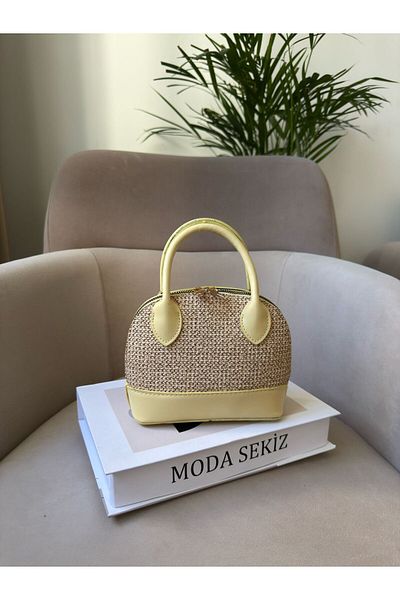 Moda Sekiz Geantă de mână și de umăr pentru femei, cu detalii din piele artificială din paie