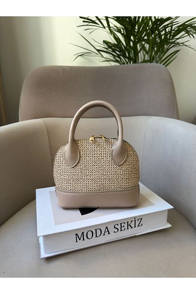 Moda Sekiz Γυναικεία τσάντα χεριού και ώμου με λεπτομέρεια από ψεύτικο δέρμα