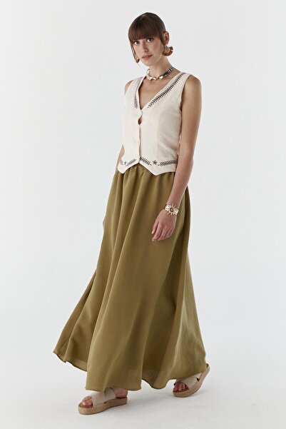 Shopping Shop Modal Fabric Skirt with Pockets Green