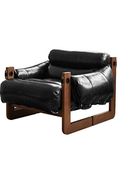 sharpdo كرسي أريكة فردي من الخشب الصلب بتصميم نورديك ريترو، أريكة جلدية مشمعة، قابلة للإزالة، سهلة التنظيف 70*70*90 سم