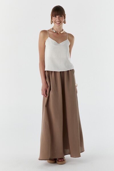 Shopping Shop Modal Fabric Skirt with Pockets Beige