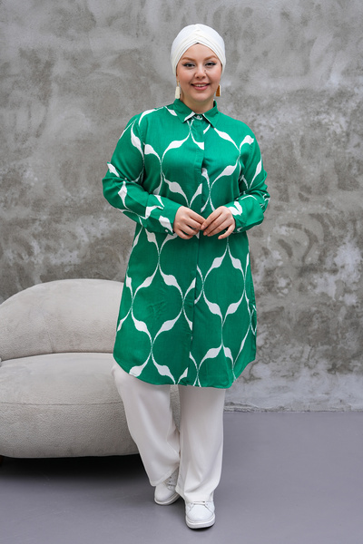 Polologin Butik Emerald Green Patterned Tunic