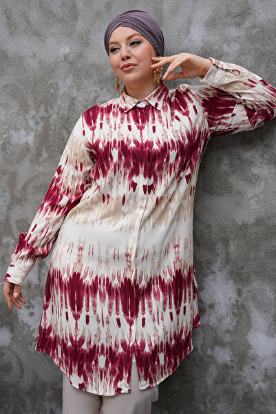 Polologin Butik Patterned Burgundy White Long Tunic