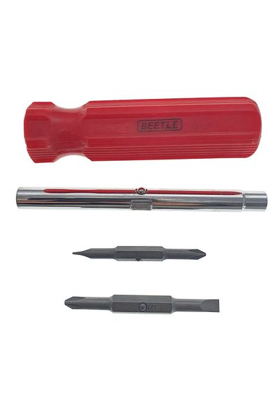 OEM 4in1 screwdriver, with 118x11mm shaft, 2 straight heads of 5 and 6 mm, 2 cross heads of 5 and 6 mm