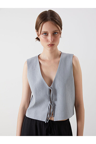 LC Waikiki Ozmarka New Season V-Neck Textured Women's Classic Vest