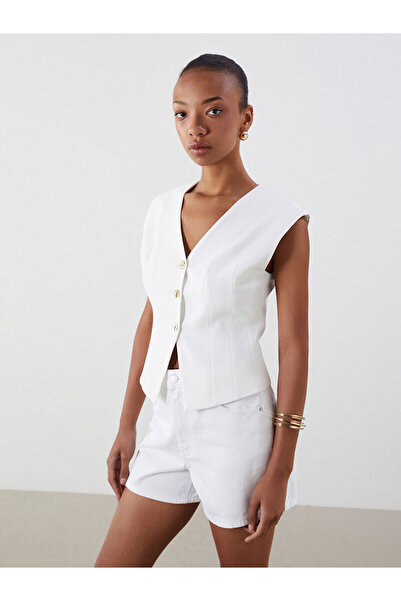 LC Waikiki Nevavm V-Neck Women's Pleated Classic Vest with a Difference