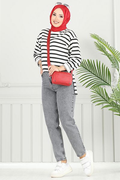 ModaMerve Mom Women's Trousers 4607Drn1148-M Washed Anthracite