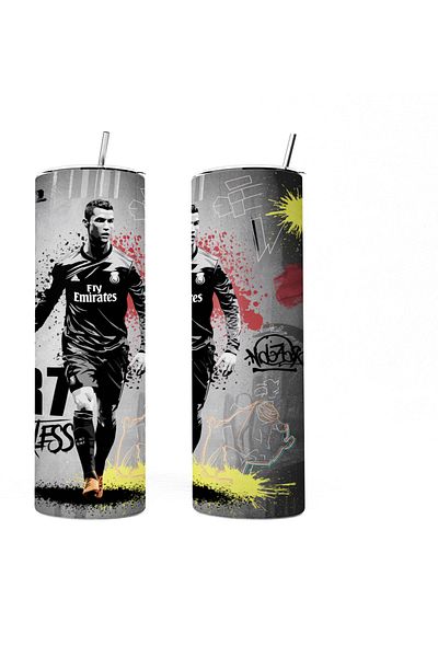 MECKSA Ronaldo CR 7 Design Tumbler Straight Skinny Tumbler double Wall Insulated Tumbler with Straw 20 OZ