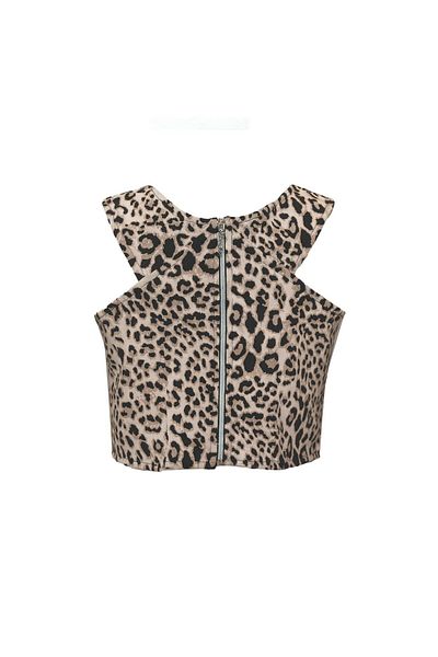 Sezgi Tekin Back Zipper Cross Detail Leopard Bustier